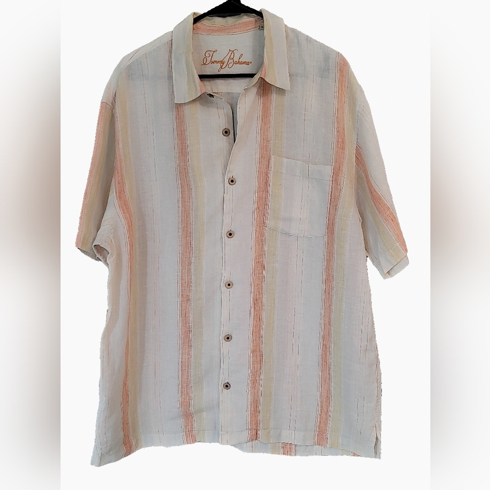 Tommy‎ Bahama Men's Casual Shirt - Cream and Orange Stripes